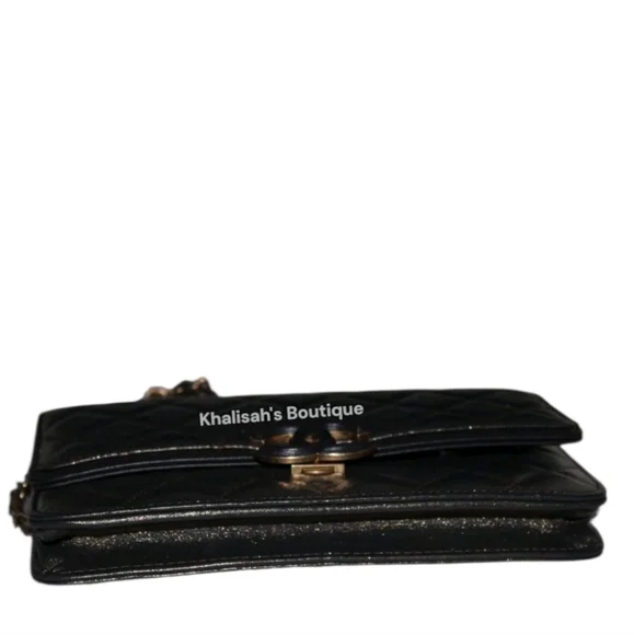 Rare CHANEL Metallic Quilted Clutch Gold Leather WOC Mini Crossbody Bag Like New - Picture 13 of 16